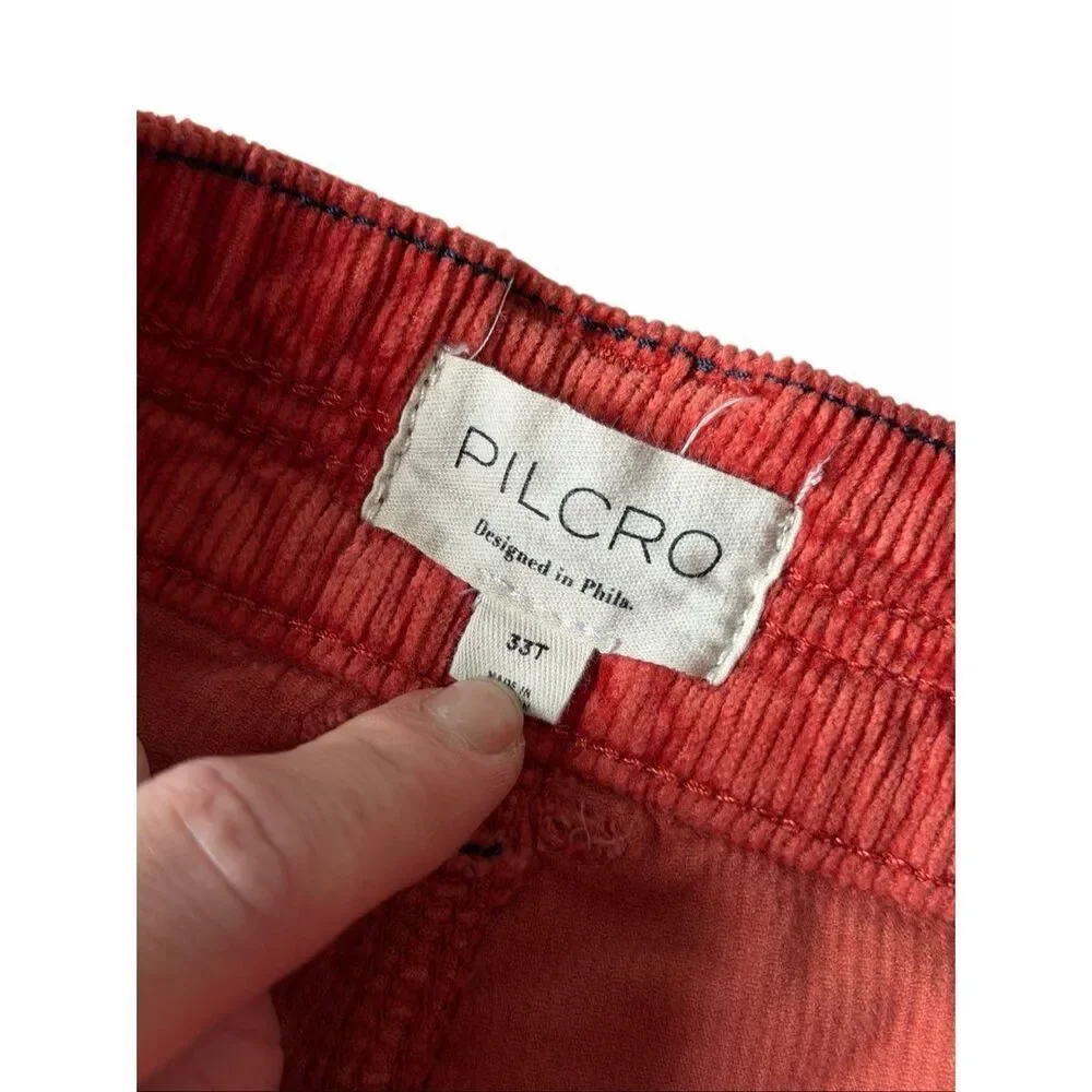 Anthropologie Pilcro Corduroy Pants‎ The Wanderer Relaxed Leg Salmon Red 33 Tall